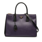 Medium Bicolor Saffiano Lux Galleria Double Zip Satchel