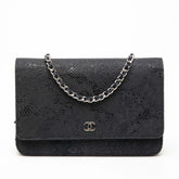 CC Lace Overlay Goatskin Wallet On Chain