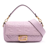 Medium Leather Embossed FF Baguette Satchel