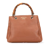 Small Calfskin Bamboo Shopper Satchel