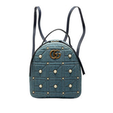 Small GG Marmont Pearl Studded Matelasse Denim Backpack