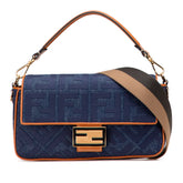 Zucca Embroidered Denim Baguette Satchel