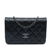 CC Quilted Glittered Calfskin Wallet On Chain