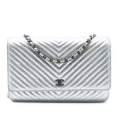 CC Chevron Metallic Lambskin Wallet On Chain