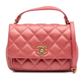 Quilted Metallic Calfskin Top Handle Flap