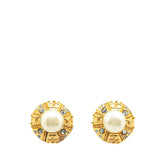 Gold Plated Round Faux Pearl Rhinestones Clip on Earrings