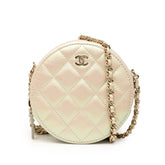 Iridescent Quilted Lambskin Round Clutch With Chain