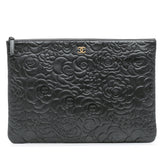 Large CC Embossed Lambskin Camellia O Case Clutch