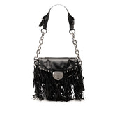 Vitello Shine Fringe Studded Flap Hobo