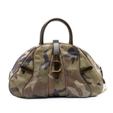 Camouflage Coated Canvas Double Saddle Bowler Bag