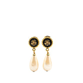 Gold Plated Clover Faux Pearl Drop Earrings