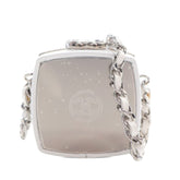 Patent Goatskin Make-Up Box Clutch With Chain