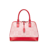 Leather Trimmed Tonal Check Canvas Dome Handbag