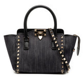 Small Denim Rockstud Trapeze Satchel