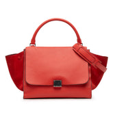 Medium Drummed Calfskin and Suede Trapeze Satchel