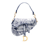 Canvas Embroidered Toile de Jouy Saddle Bag