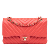 Medium Classic Chevron Lambskin Double Flap