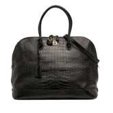 Large Croc Embossed Calfskin Ville Top Handle Bag