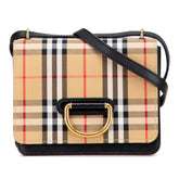 Small Goatskin Trimmed House Check Canvas D Ring Crossbody