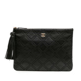 Medium Quilted Lambskin Double Stitch Tassel O Case Clutch