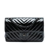 Small Classic Chevron Patent So Black Double Flap