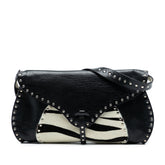 Studded Leather and Pony Hair Zebra Print Poulbot Shoulder Bag