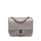 Mini Square Classic Chevron Iridescent Calfskin Single Flap
