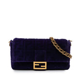 Large FF Embossed Velvet Baguette Satchel