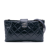 Quilted Glazed Calfskin Coco Pleats Clutch With Chain