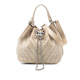 Small Chevron Calfskin Stud Wars Drawstring Bucket Bag