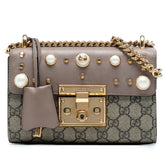Small GG Supreme Pearl Studded Padlock Crossbody