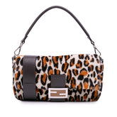 Leopard Print Calf Hair Baguette Satchel