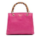 Small Calfskin Bamboo Shopper Satchel