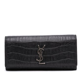 Croc Embossed Leather Monogram Cassandre Clutch