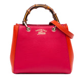 Small Bicolor Calfskin Bamboo Shopper Satchel