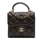 CC Quilted Iridescent Lambskin Top Handle Flap Clutch With Chain