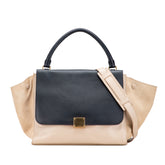 Medium Bicolor Calfskin and Suede Trapeze Satchel