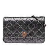 Quilted Iridescent Lambskin Tartan Button Wallet On Chain