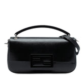 Calfskin and Patent Baguette Phone Pouch Satchel