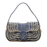 Embroidered Denim Ruffled F is Fendi Kan I Baguette