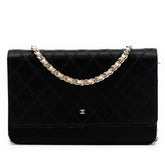 Bicolor Satin Diamond Stitch Wallet On Chain