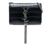 Small Croc Embossed Leather Monogram Kate Tassel Crossbody
