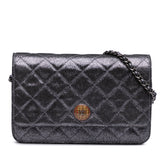 Quilted Iridescent Lambskin Tartan Button Wallet On Chain