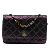 Quilted Iridescent Lambskin Tartan Button Wallet On Chain