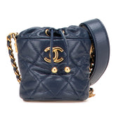 Mini Quilted Caviar Medallion Charms Drawstring Bucket Bag