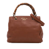 Small Calfskin Bamboo Shopper Satchel
