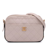 Calfskin Grosgrain Stitched Button Up Camera Case