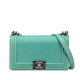 New Medium Braided Chevron Lambskin Boy Flap