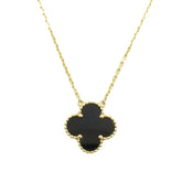18K Yellow Gold and Onyx Vintage Alhambra Pendant Necklace