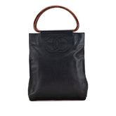 CC Caviar Wood Top Handle Tote